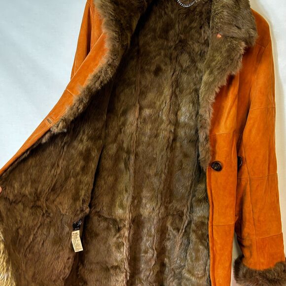 Vintage Original Lapin Italy Orange Suede Rabbit Fur Penny Lane Coat 44/US12 - Picture 7 of 16